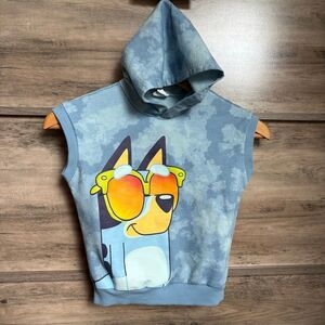 Bluey & Bingo Blue Sleeveless Hoodie Hooded Vest Kids 4T Excellent Preworn Condi